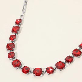 Cushion Square Stone Link Evening Necklace