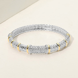 CZ Stone Pave Two Tone Hinged Bangle Bracelet