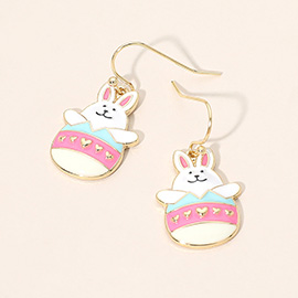 Gold Dipped Enamel Easter Bunny Dangle Earrings