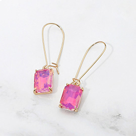 Rectangular Glass Stone Long Drop Dangle Earrings