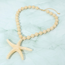 Bold Starfish Pendant Beaded Statement Necklace