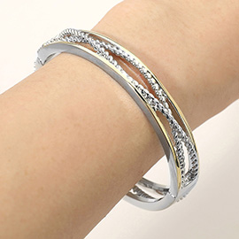 Two Tone Layered Rope Detail Hinged Bangle Bracelet