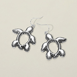 Antique Metal Open Sea Turtle Drop Earrings