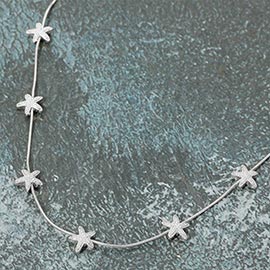Textured Metal Starfish Charm Station Necklace