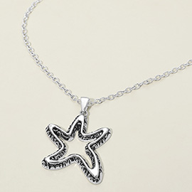 Antique Metal Open Starfish Pendant Necklace