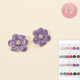 12Pairs - Enamel Flower Stud Earrings