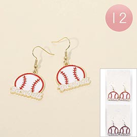 12Pairs - Baseball Drop Dangle Earrings