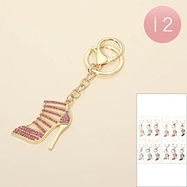12PCS - Rhinestone Pave High Heel Drop Bag Charm Keychains