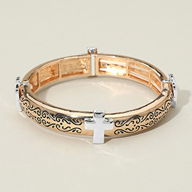 Antique Metal Cross Accent Stretch Bracelet