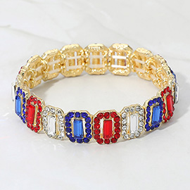 American USA Emerald Cut Crystal Rhinestone Pave Evening Bracelet