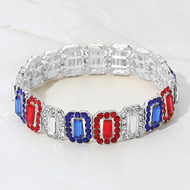 American USA Emerald Cut Crystal Rhinestone Pave Evening Bracelet