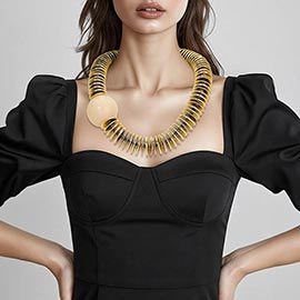 Bold Resin Ball Accent Metal Disc Beaded Statement Necklace