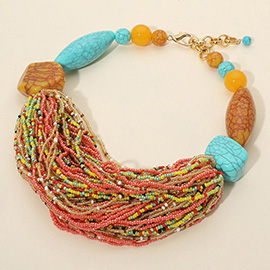 Bold Seed Beaded Multi Strand Statement Necklace