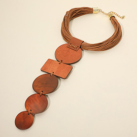 Bold Geometric Wooden Plate Link Drop Multi Cord Strand Statement Necklace