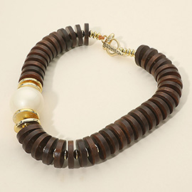 Chunky Pearl Accent Resin Disc Beaded Statement Necklace