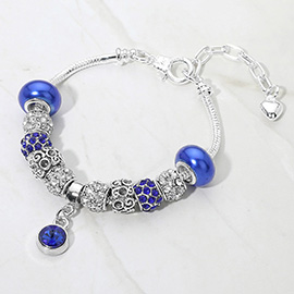 Round Stone Bezel Charm Accent Multi Beaded Bracelet