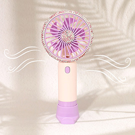 Rhinestone Accent 3-Speed Portable USB Rechargeable Handheld Mini Fan