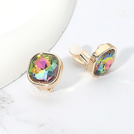 Square Cut Gem Evening Stud Clip On Earrings