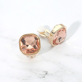 Square Cut Gem Evening Stud Clip On Earrings