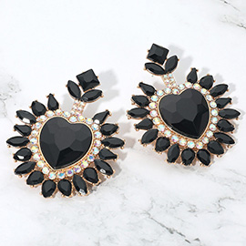 Heart Stone Cluster Embellished Drop Statement Earrings