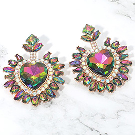 Heart Stone Cluster Embellished Drop Statement Earrings