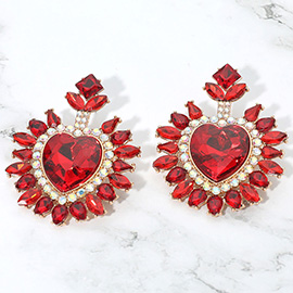 Heart Stone Cluster Embellished Drop Statement Earrings