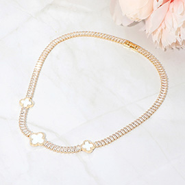 Quatrefoil Charm Station Baguette Cluster Link Necklace