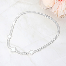 Quatrefoil Charm Station Baguette Cluster Link Necklace