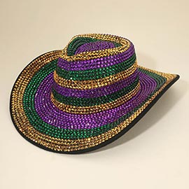 Rhinestone Studded Mardi Gras Fedora Hat