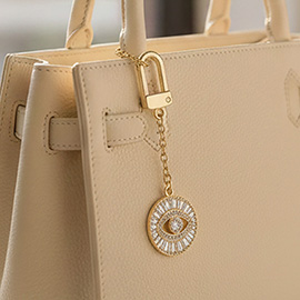 Gold Dipped CZ Pave Evil Eye Drop Keychain Bag Charm