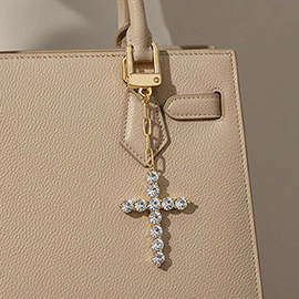 Gold Dipped CZ Cross Drop Keychain Bag Charm