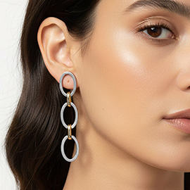 Gold Dipped Two Tone Oval Link Drop Earrings