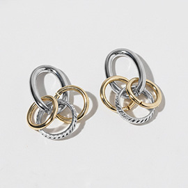 Gold Dipped Two Tone Oval Interlocking Earrings