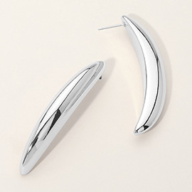 Silver Dipped Curved Minimalist Bar Statement Earrings