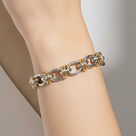 Gold Dipped Two Tone Multi Link Chain Magnetic Bracelet