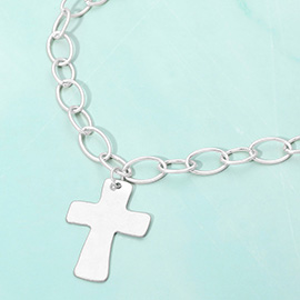 18K Gold Dipped Chunky Cross Pendant Oval Link Chain Statement Necklace