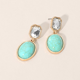 Oval Stone Drop Earrings