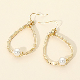 Pearl Accent Textured Chunky Teardrop Dangle Earrings