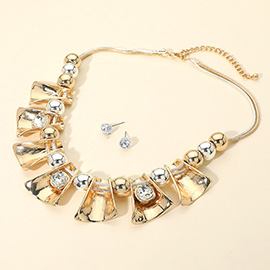 Sculpted Metal Plate Beaded Statement Necklace