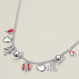 Heart Smile Number One Baseball Charm Station Necklace