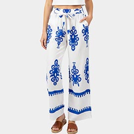 Boho Floral Print Wide Leg Pants
