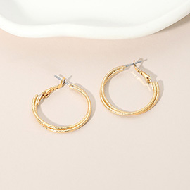 Gold Dipped Textured Double Layered Hoop Earrings