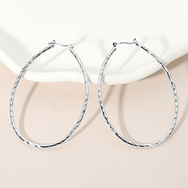 Silver Dipped Twisted Oval Pin Catch Hoop Earrings
