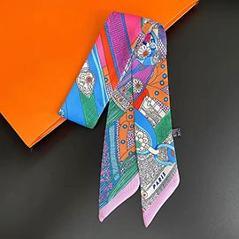 Geometric Print Silky Twilly Skinny Scarf