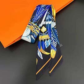 Feather Print Silky Twilly Skinny Scarf