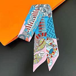 Abstract Pattern Print Silky Twilly Skinny Scarf