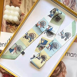 Vintage Bicycle Print Silky Twilly Skinny Scarf