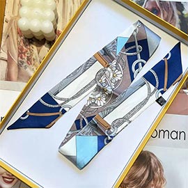 Abstract Chain Motif Print Silky Twilly Skinny Scarf