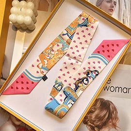 Equestrian Saddle Print Silk Feel Twilly Scarf