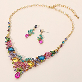 Teardrop Stone Cluster Embellished Branch Evening Necklace